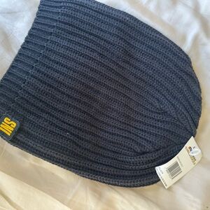 Blue Ribbed Beanie with Logo